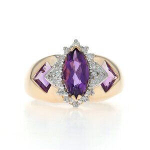 Yellow Gold Amethyst Diamond Halo Ring - 14k Marquise 1.86ctw